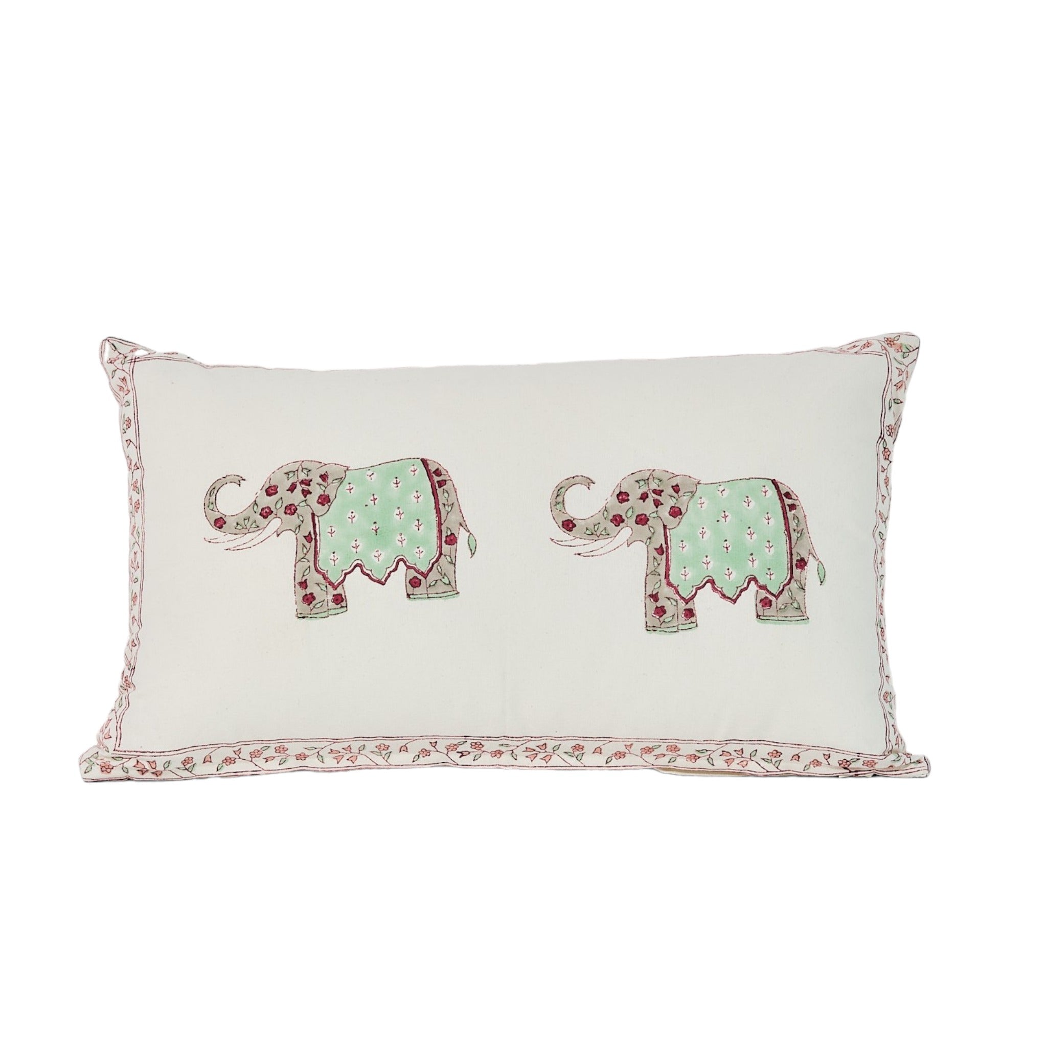 elephant hand block printed cushion cover