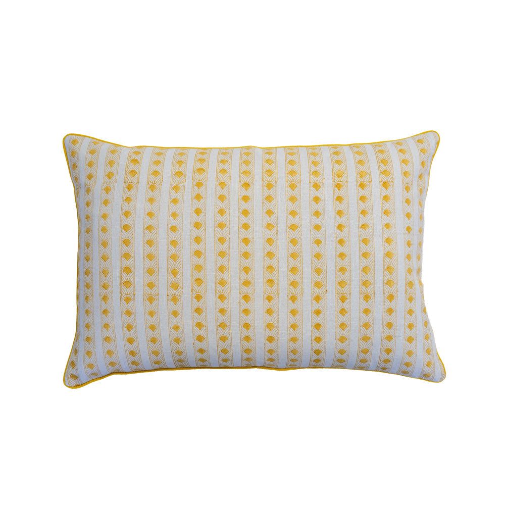 Kamal Marigold hand block-printed cushion cover rectangular view