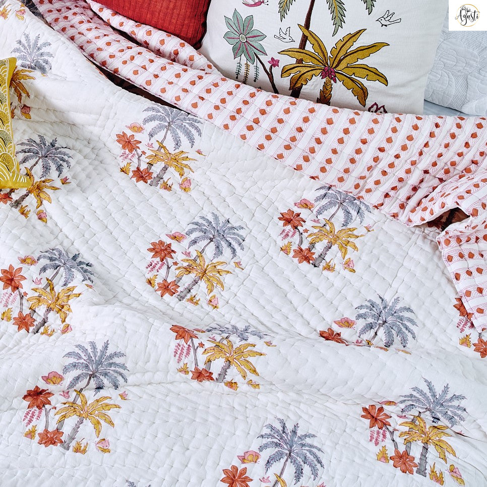 Coco Palm Hand Block-Printed Quilt
