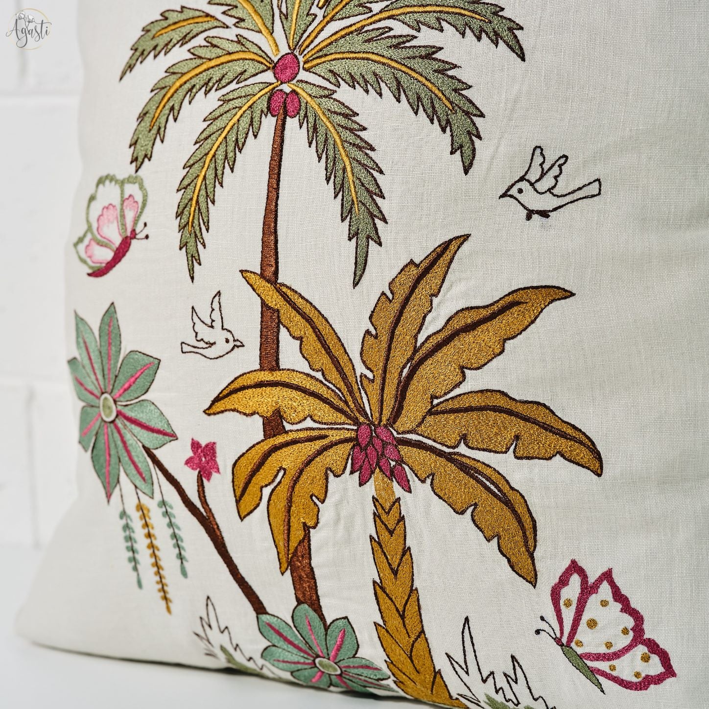 Coco Palm Embroidered Cushion Cover 50x50cm