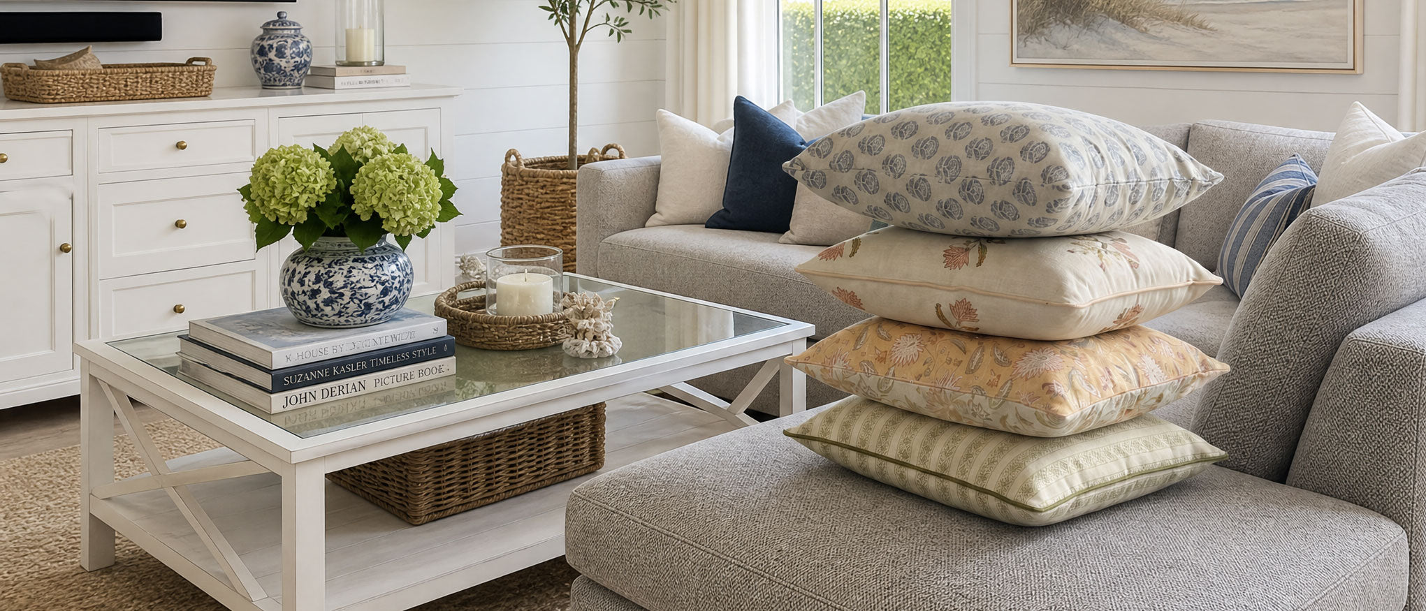 stack of throw cushions
