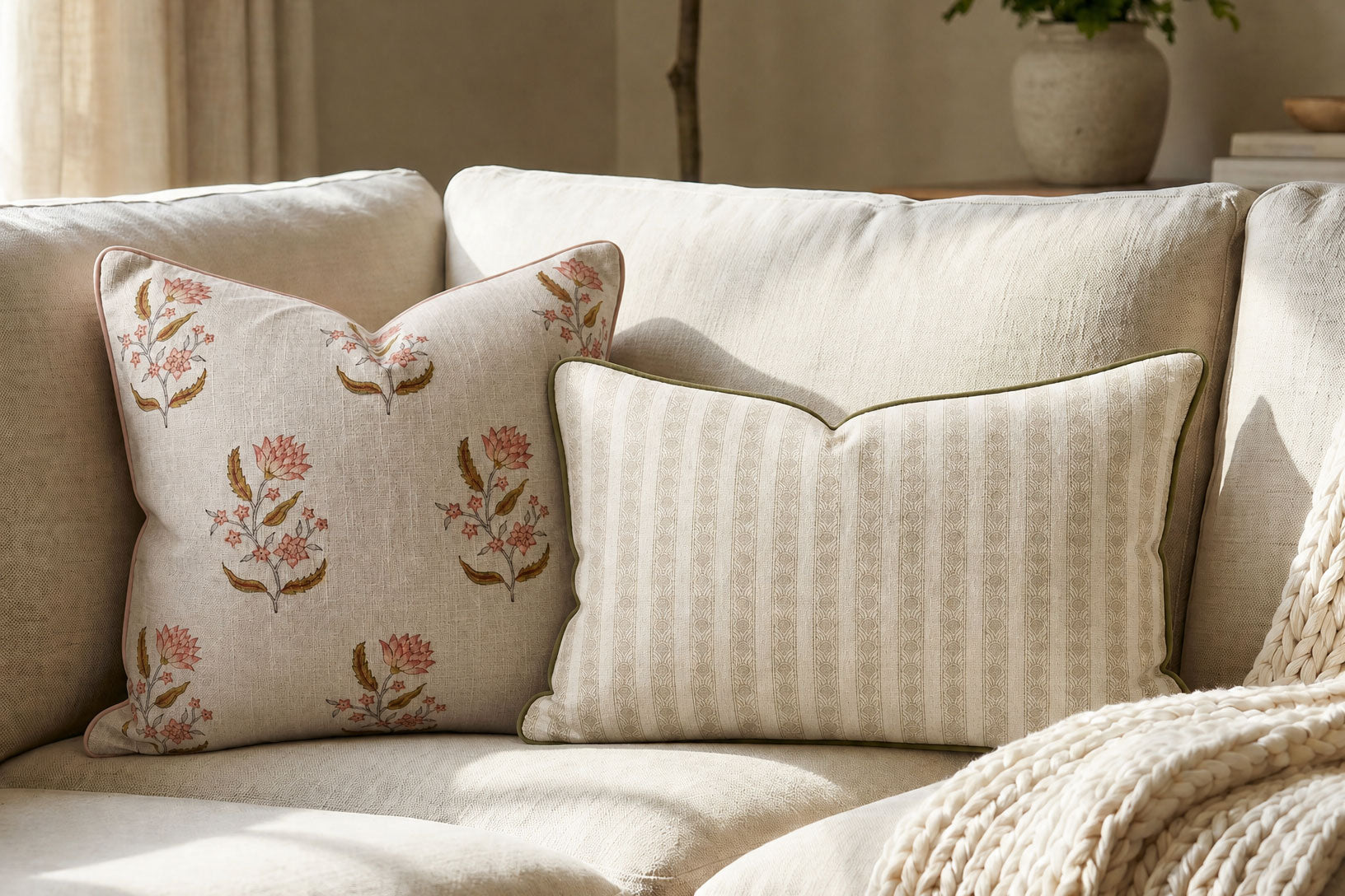 cushions arranged on a couch
