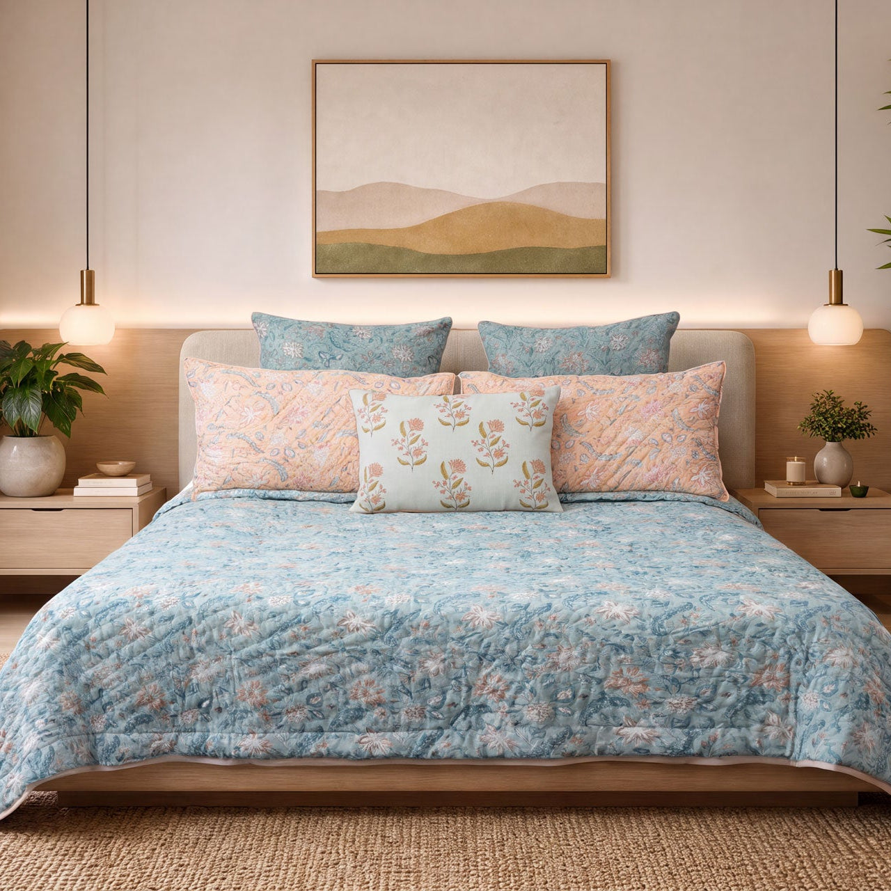 quilt on a bed in a modern bedroom