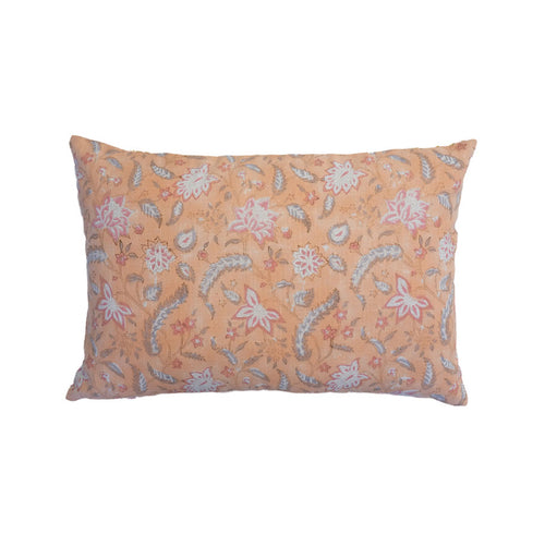 Aranyani Blush hand block-printed cushion cover rectangular view - Lumbar
