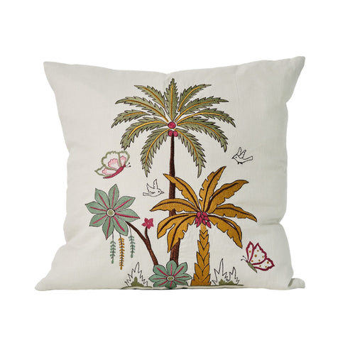 Coco Palm embroidered cushion cover with palm tree motif
