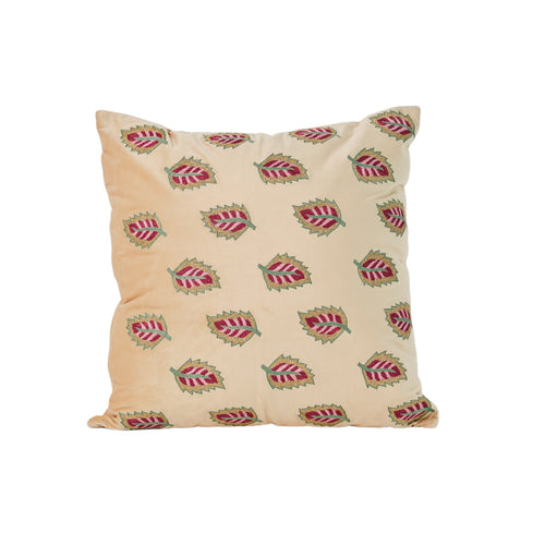 Gulzar gold, green and pink velvet embroidered cushion cover