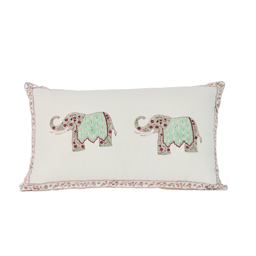 Haathee hand block-printed cushion cover with elephant motif