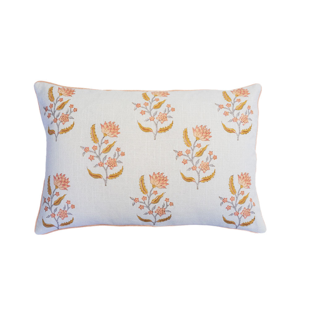 Kiran hand block-printed cotton cushion cover rectangular 50x30cm