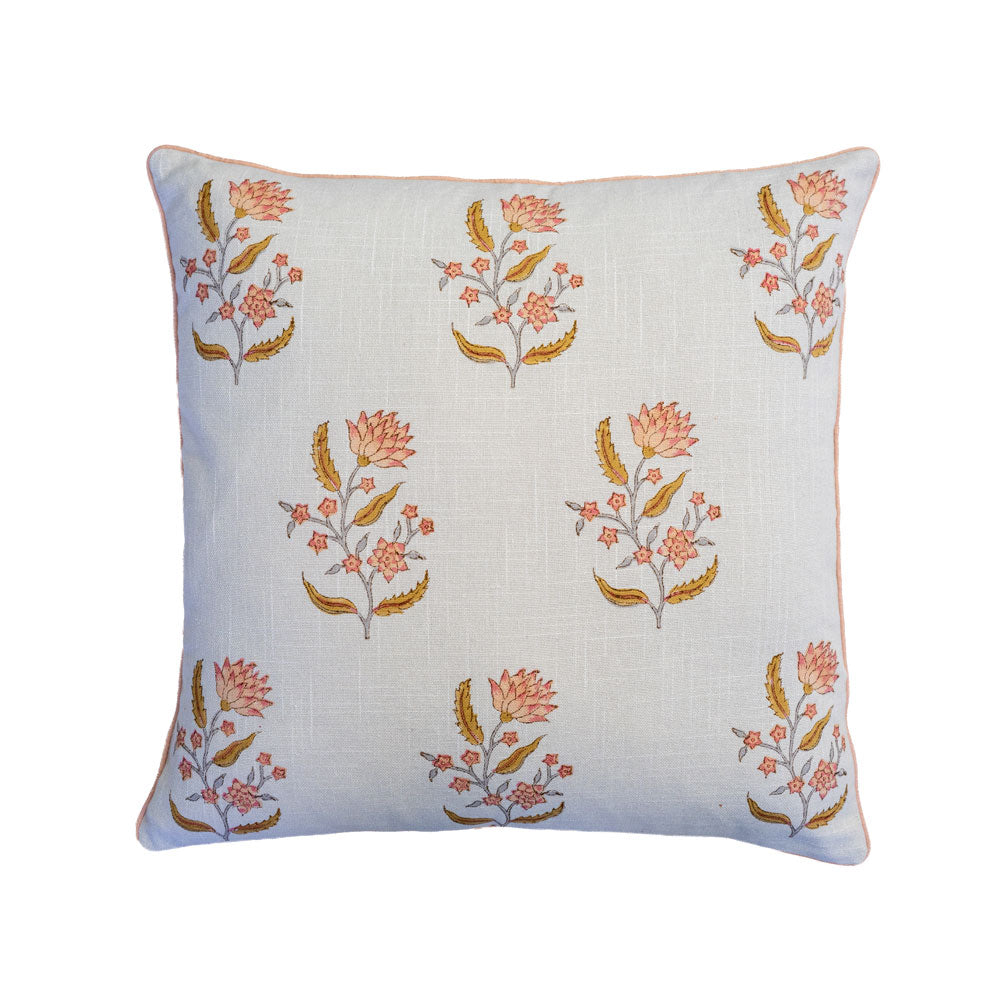 Kiran hand block-printed cotton cushion cover square 50x50cm