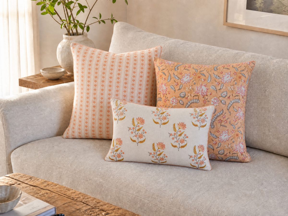 blush cotton cushion set trio