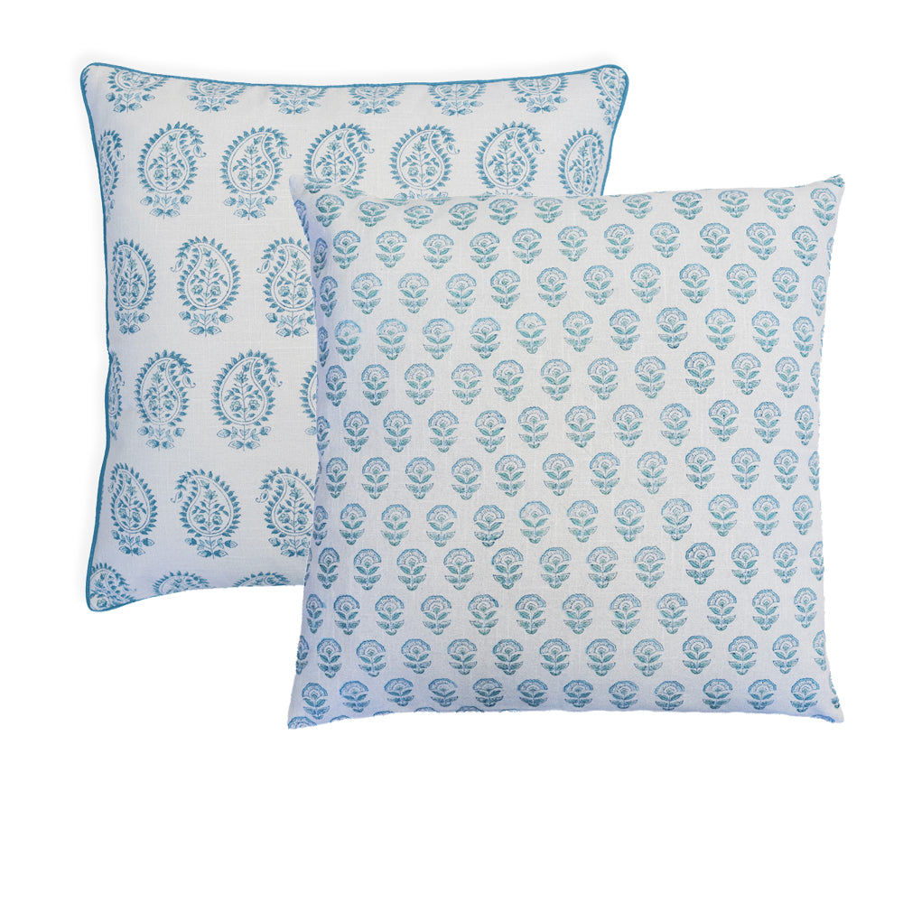 Cushion Set — Amara Duo & Seva, three hand block-printed cushions