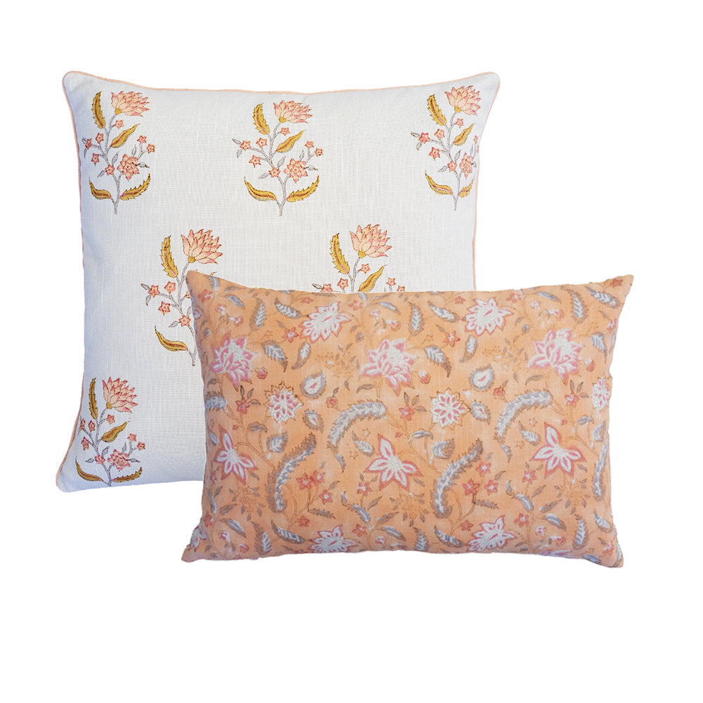 Cushion Set — Kiran Duo & Blush, three hand block-printed cushions